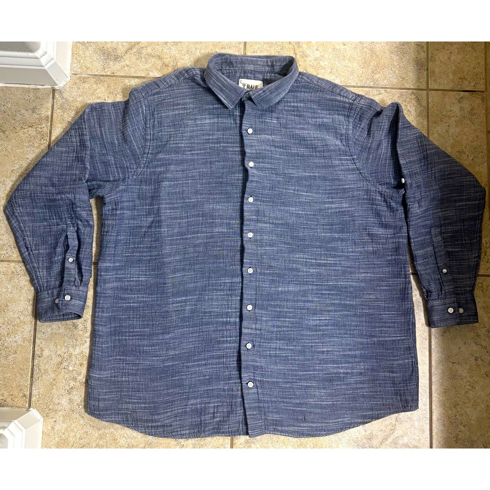 True Nation Men's Long Sleeve Button-Up Shirt Solid Blue Point Collar 2XLT